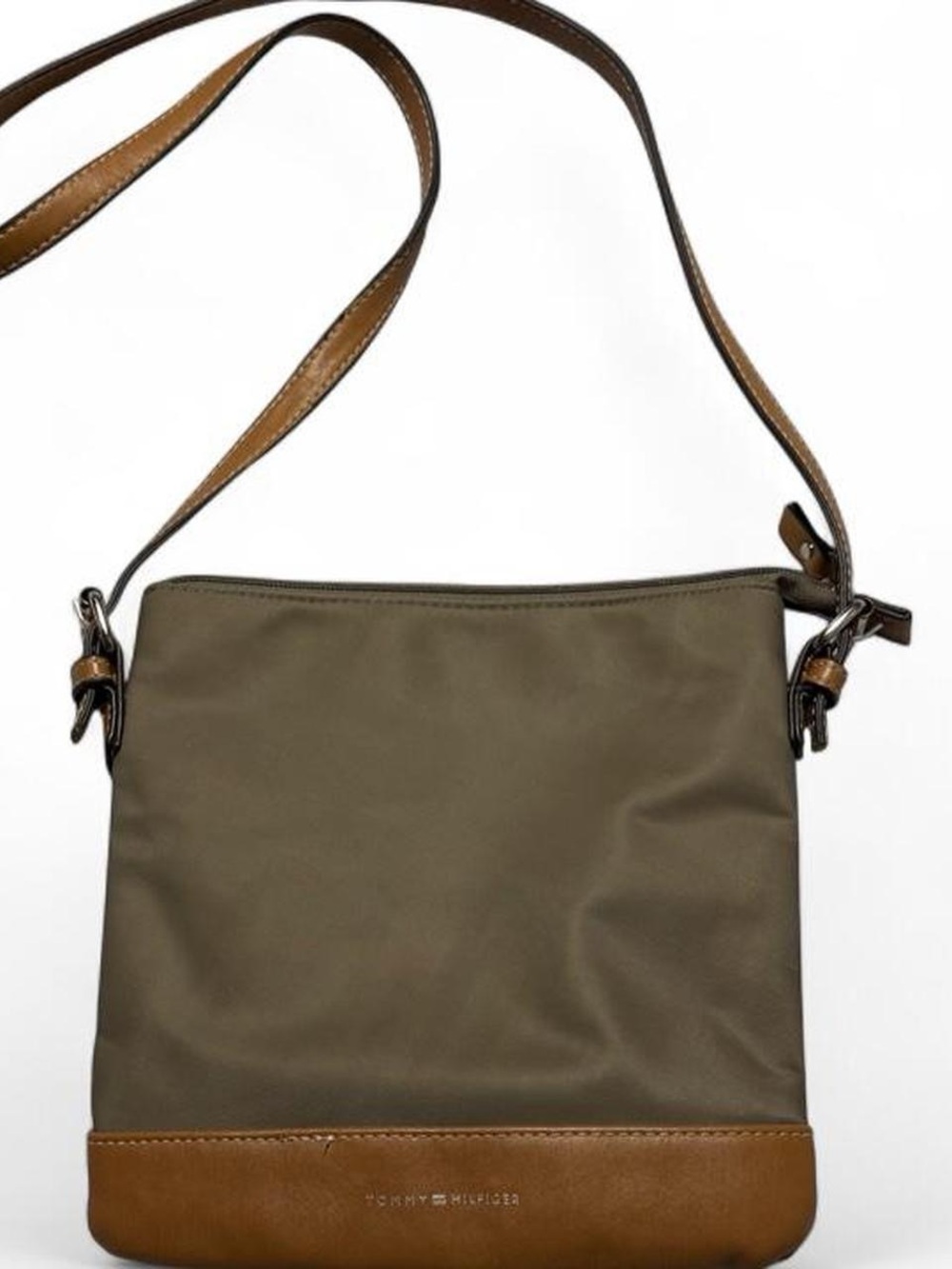 Tommy Hilfiger Olive Green and Tan Crossbody Bag